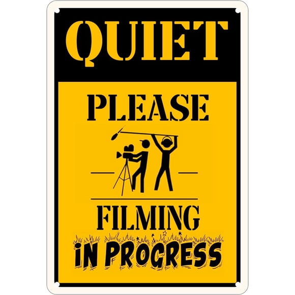 Vintage Tin Sign Retro Metal Sign Quiet Please Filming in Progress Tin Sign Wall Decor Plaque for Farm Fishing Garage Garden Yard, 8x12 Inch Inch