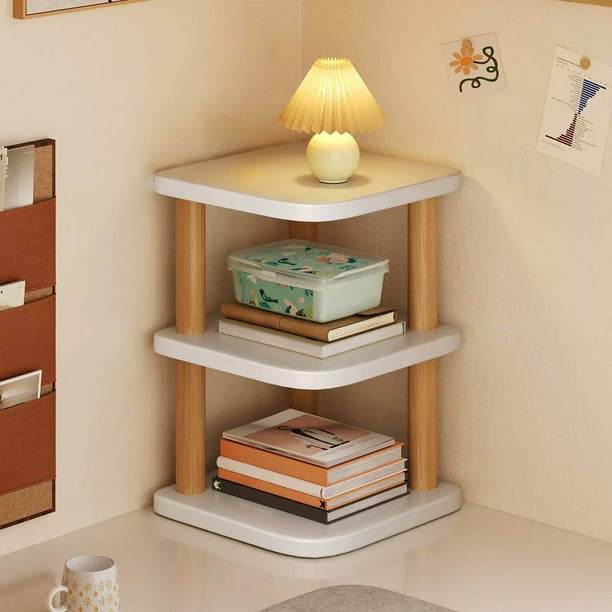 Étagère d'Angle Étagère de Bureau Double Étagère Étagère en Bois Étagère de Rangement Étagère de Rangement pour Ornements Étagère de Rangement de Bureau