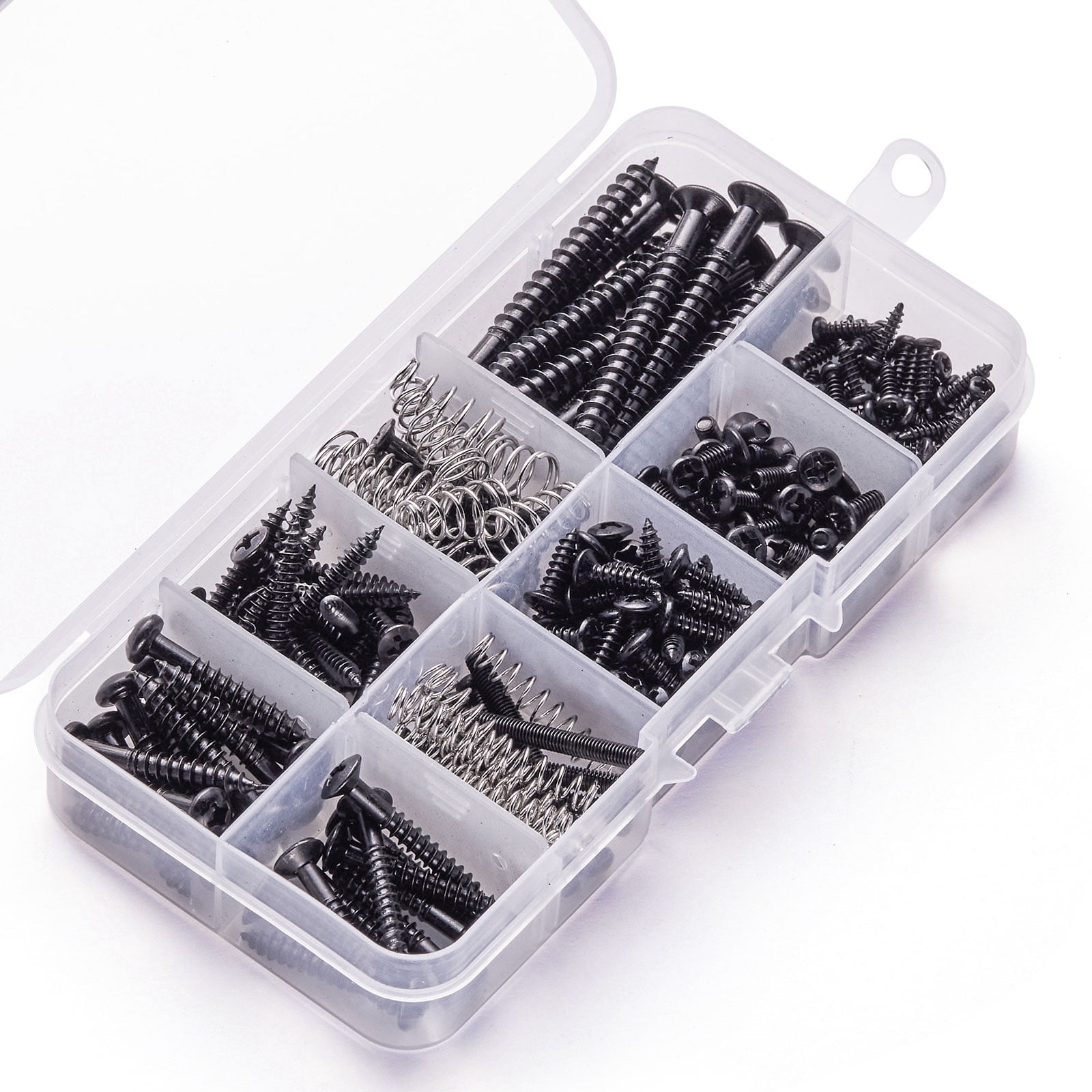 Guitar Screws Assortment Box Kits for Electric Guitar Tuner, Neck Plate, with Springs, 9 Types, Total 173 Pieces