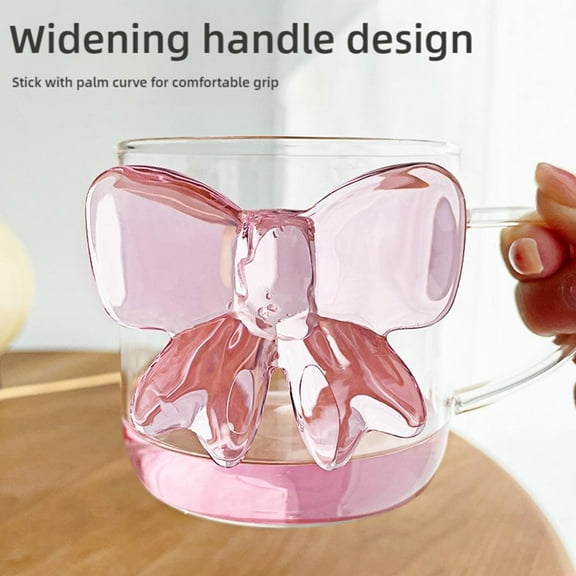 QHUDLV 400ml/13oz Ceative Glass Cup With 3d Bow Decor Cute Lovely Coffee V2t5 Glass Hom And For Girls Mug Gifts Office