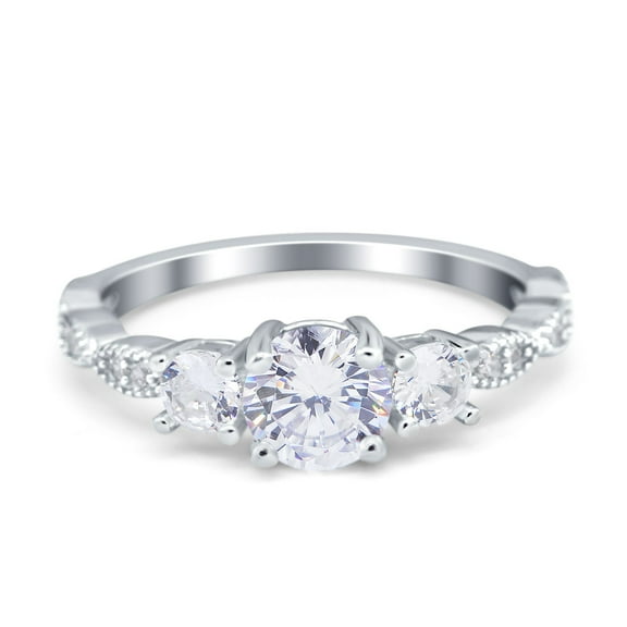 Simulated Cubic Zirconia Size-5 Three Stone Art Deco Vintage Engagement Bridal Ring 925 Sterling Silver