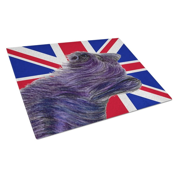 Caroline's Treasures Skye Terrier with English Union Jack British Flag Glass Cutting Board Large Size