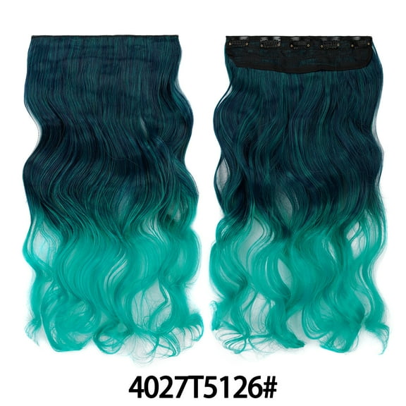 XmhyTop 17.7" Long Straight Clip in Hair Extensions, Full Head One Piece Style with 5 Clips, Highlight Synthetic Fibre, Easy-to-Wear for Women, Green B