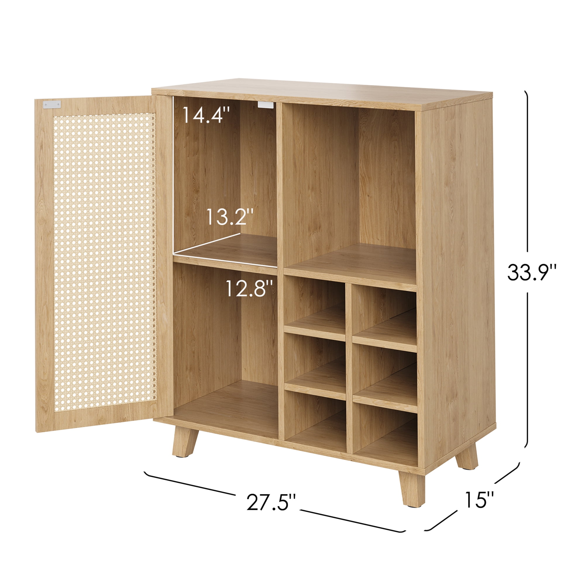 MAYEERTY Rattan Sideboard Cabinet with Wine Racks, Versatile Storage for Kitchen & Entryway, Natural