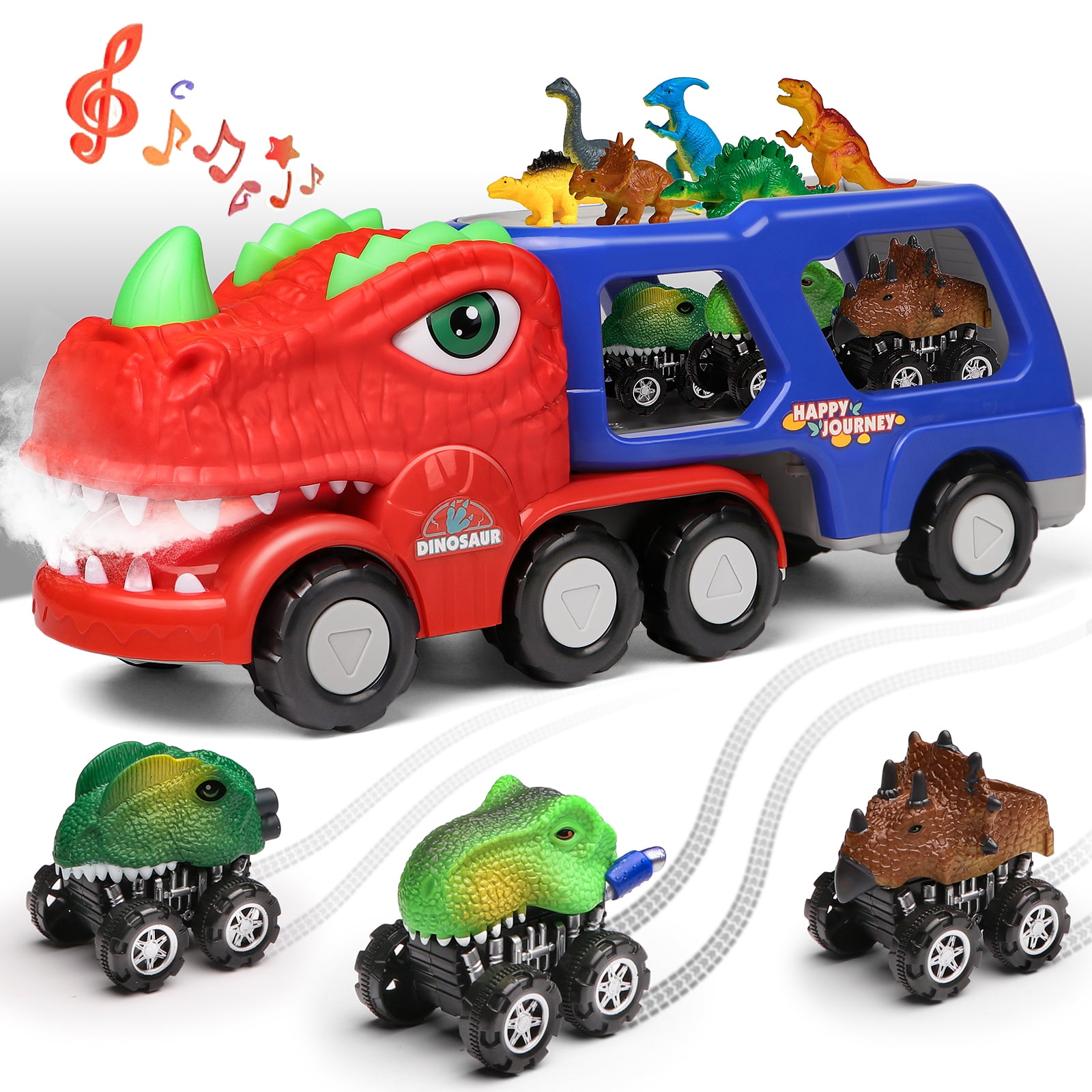 Toy stork truck carrying 4 colored cars 