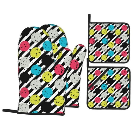 

Oven Mitts and Pot Holders 4 pcs Set Fashion Pop-art style polka dot Heat Resistant Pot Holders Oven Mitts for kitchen Non-Slip Hanging Loop Oven Glove Potholders for Baking Cooking