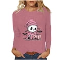 thumbnail image 2 of Xdegoge Women's Halloween Long Sleeve T-Shirts Cute Skeleton Pumpkin Print Crewneck Pullover Sweatshirts Novelty Fall Graphic Tees Casual Holiday Tops Comfortable Autumn Wear, 2 of 7