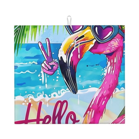 

Naloa Tropical Flamingo Summer Dish Drying Mat for Kitchen Counter Heat Resistant Drainer Mats Absorbent Draining Mat Dish Rack Pad 16 x18