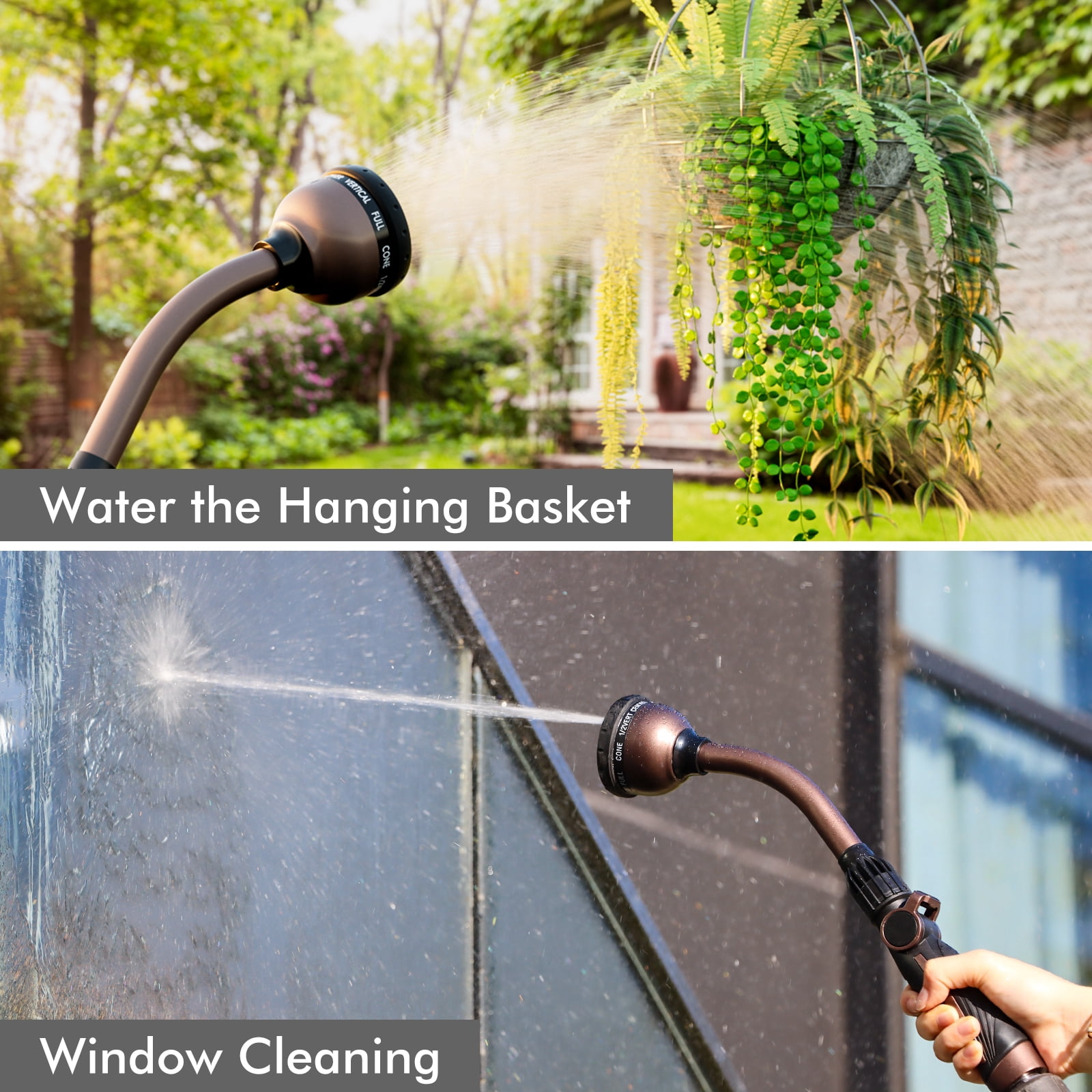 Restmo Metal Watering Wand with 10 Spray Patterns, 15-Inch Hose Nozzle Sprayer with Thumb Flow Control
