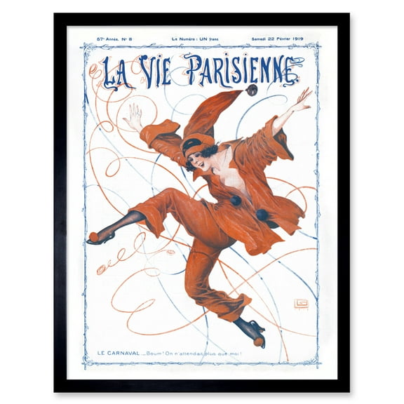 Vintage French Fashion La Vie Parisienne Carnival Clown Magazine Cover Art Print Framed Poster Wall Decor 12x16 inch