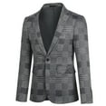thumbnail image 4 of Cloudstyle Men's Slim Fit Smart Casual Plaid Pattern Single-Breasted One-Button Notch Lapel Blazer - Spring/Fall Wrinkle-Resistant Regular Length Long Sleeve Round Hem, 4 of 11