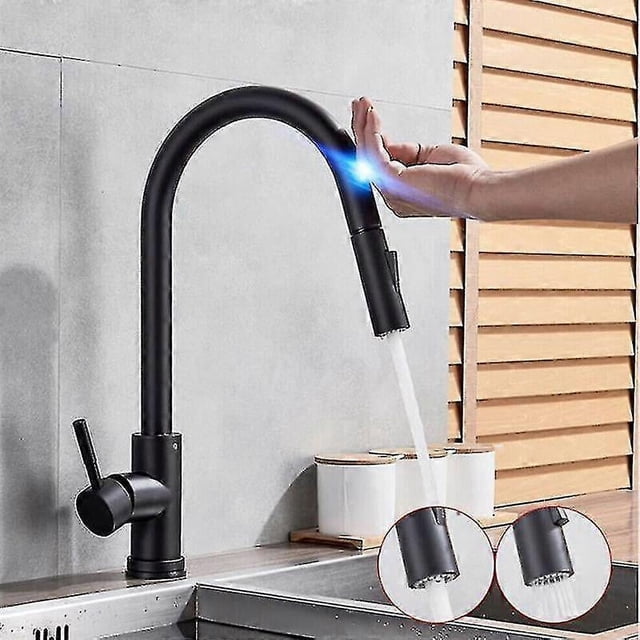 Modern 304 Stainless Steel Hot Cold Mixer Water Tap Pull Down Black Brushed Gold Pull Out Smart Touch Sensor Kitchen Faucet