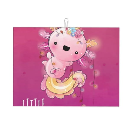 

Honeii Cute Pink Axolotl A Print Kitchen Drying Mat Coffee Bar Mat Hide Stain Coffee Maker Mat for Countertops Coffee Pot Dish Drying Mat