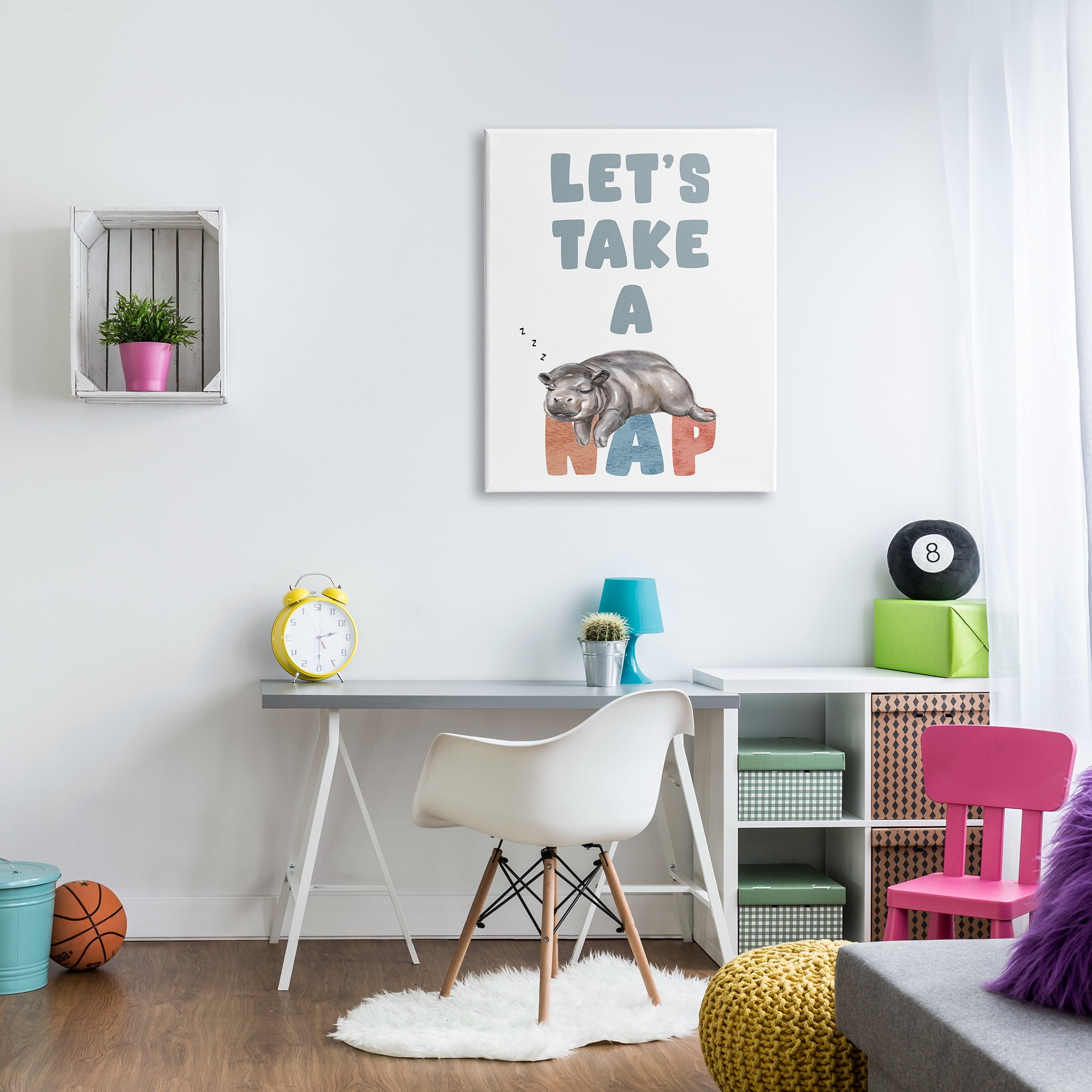 Stupell Industries Let's Take A Nap Phrase Sleeping Baby Hippo, 30 x 40, Design by Ziwei Li