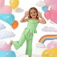 thumbnail image 4 of BLTIBY Toddler Girls 2 Piece Outfits Cute Fashion Ruffle Sleeveless Cami Tank Top and Wide Leg Pants Sets Green 14-15Years, 4 of 9