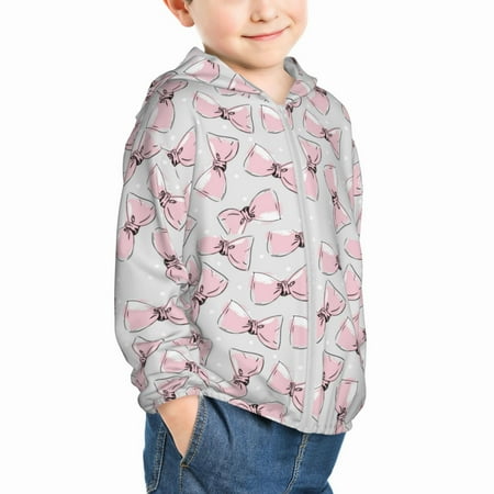 

Uemuo Cute Bow Tie Pattern Rash Guard for Boys Girls Long Sleeve Swim Shirts UPF 50+ UV Sun Protection Hooded Fishing Shirt with Pocket for Kid-2 Years