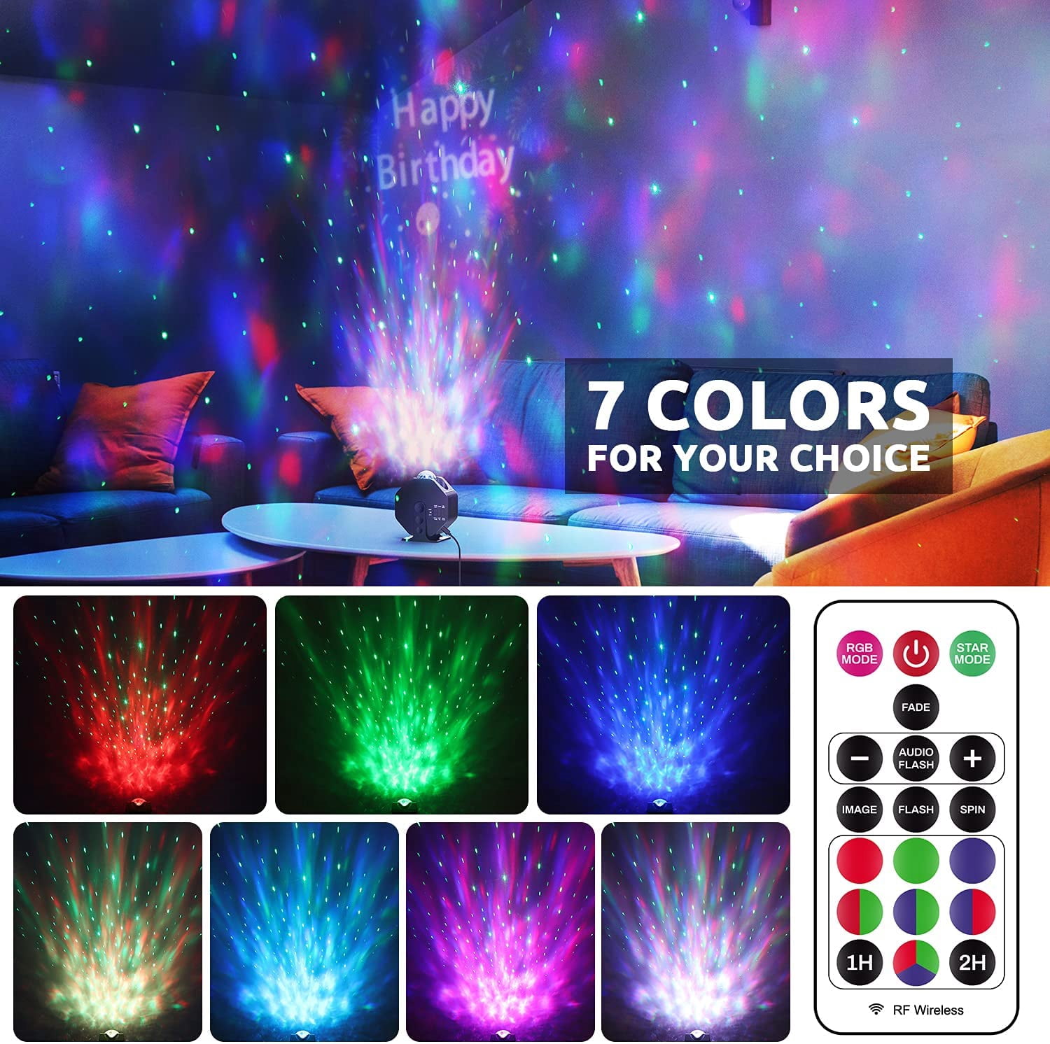 LC-dolida Starry Sky Projector with Bluetooth Speaker, Rotating Star Projector, Remote Control, Sound Activation, Timer, for Bedroom, Home Theater, Party, Christmas Gift(Black)