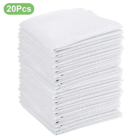 20pcs Soft Pure Cotton Handkerchiefs, EEEkit 15''x15'' Men's White Hankies, Classic Pocket Squares with Stripe