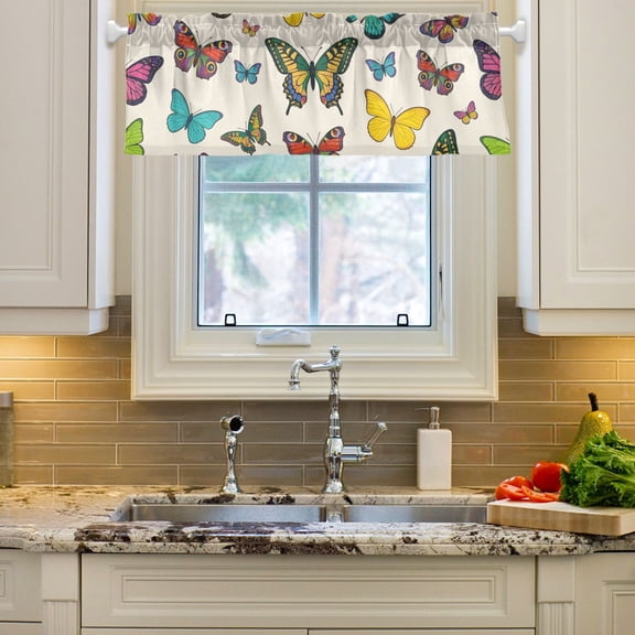 Butterfly Curtain Valance 54x18in Treatment Decor Blackout Rod Pocket for Windows Living Room Kitchen