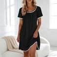 thumbnail image 2 of YuXingFu Boho Dresses for Women Mini Crew Neck Plus Size Womens Dress Short Sleeve Solid Color Casual Summer Black XXL, 2 of 9