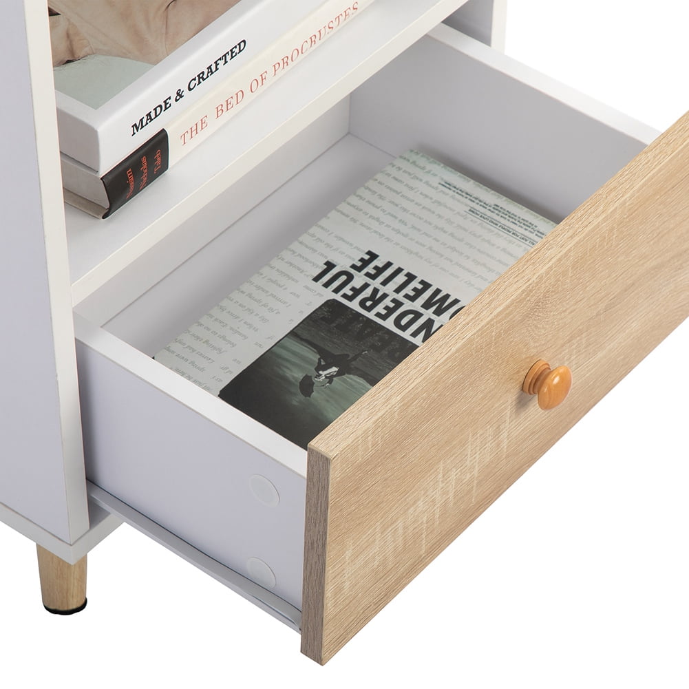 Kepooman 1 Drawer Bedside Cabinets for Small Spaces, 2 Pack Bedside Table for Bedroom, White Nightstands for Living Room