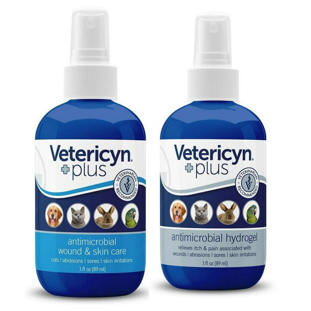 Vetericyn Plus Antimicrobial Pet Wound Care. Includes Antimicrobial  Hydrogel and Wound and Skin Care Spray, Cleans and Helps Heal Cuts and  Wounds, Rash and Irritation Relief for All Animals 