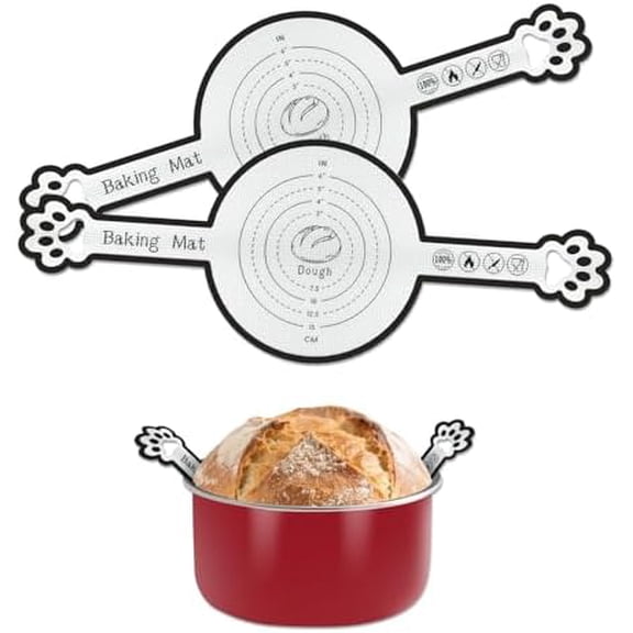 Silicone Bread Sling for Dutch Oven, 2-Pack – Fits 4–7 Qt Round Dutch Ovens – Heat Resistant 0.7mm Non Stick Baking Mat with Handles – Sourdough Bread Sling, Oven Safe up to 446°F