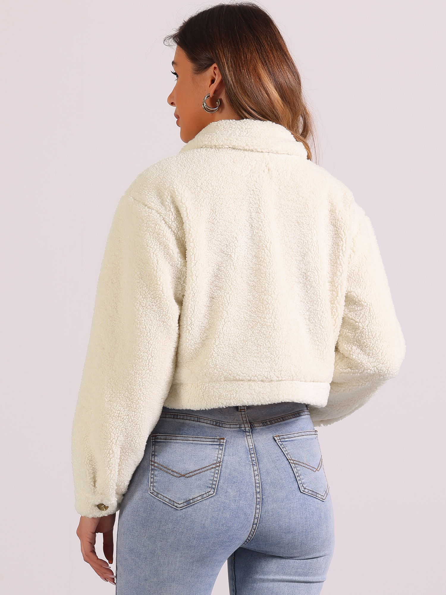 DARING DIVA Women's Fuzzy Fleece Jacket Faux Fur Button Winter Outerwear Short Coat S Beige