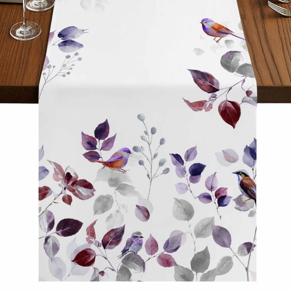 Table Runners 72 Inches Long Dress Scarves, Purple Grey Leaves Farmhouse Kitchen Table Runner, Coffee Tablerunners, Summer Botanical Pastoral Watercolor 18x72 Inch