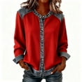 thumbnail image 1 of Dazajoo Cardigans à Boutons pour Femmes en Denim Léger à Empiècements, Surchemise à Manches Longues, Chic Décontracté, Chandails à Col Rond, Rouge, m, 1 of 5