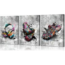 Graffiti Wall Art Sports Poster Football, Basketball, Baseball Wall Decor for Gym & Boys Room Built-in Lightweight Urban Sports Themed Artwork（Only canvas）
