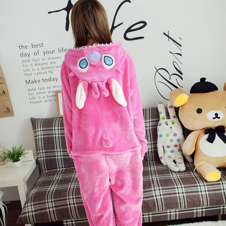 Unisex adult pajamas anime suit clothes flannel Lilo stitch Sleepwear