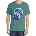 thumbnail image 2 of Wild Bobby, Wolf Howling at The Moon, Animal Lover, Garment-Dyed Washed Look Short Sleeve T-Shirt, Emerald, Medium, 2 of 3