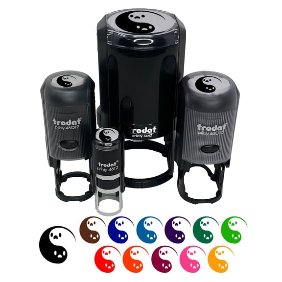 Yin Yang Ghosts Spooky and Cute Self-Inking Rubber Stamp Ink Stamper - Black Ink - Mini 1/2 Inch