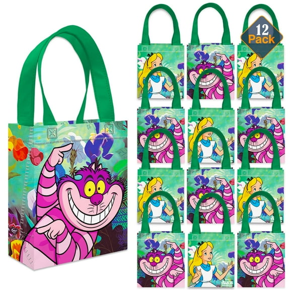 Alice in Wonderland Party Favor Bags Set – 12 Pack 8" Disney Goodie Bags for Kids Bulk Reusable Mini Totes | Disney Alice in Wonderland Birthday Party Supplies