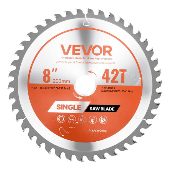 VEVOR Circular Saw Blade, 8 inch Diameter, 42 Sharp Alloy Teeth, 1 inch Arbor, Fine Finish, Wood Cutting Blade for Circular Saw, with Noise-Reducing Heat Vents, for Cutting Plywood, OSB, and Hardwood