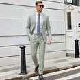 thumbnail image 6 of i·FineLong Men's Bamboo Green Slim-Fit Suit Set: Business Attire and Wedding Best Man Outfit—All-Season Style Includes Jacket and Pants, 6 of 7