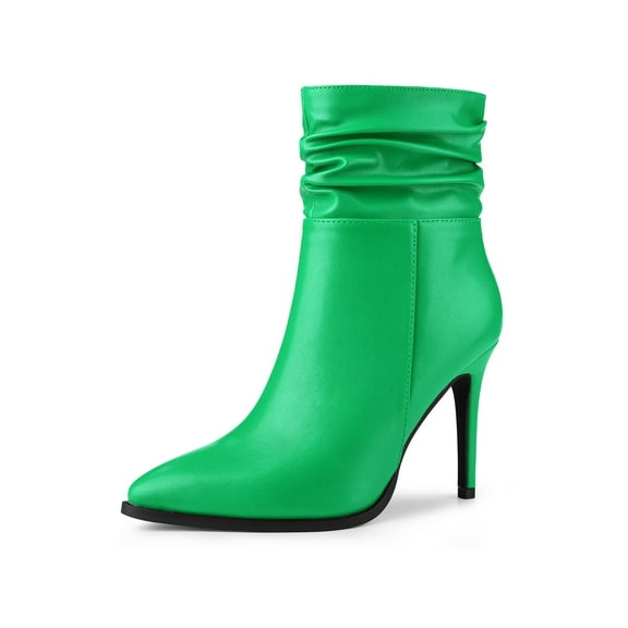 BLISSFUL STEP Women's relaxed Side Zip Stiletto Heel Ankle Boots Green 9