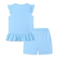 thumbnail image 4 of UngA Toddler Girl Summer Short Outfit Sets Little Girls Cotton Short Sleeve Tops Tees Shorts Clothing Sets 2-3 Years,Sky Blue, 4 of 7