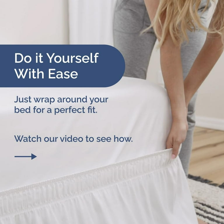 Elastic Wrap-Around Queen Bed Skirt, White, 15" Drop photo 3