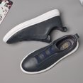 thumbnail image 4 of Dark Gray Genuine Leather Slip-On Navy Elastic Band Platform Casual Shoes, 4 of 5