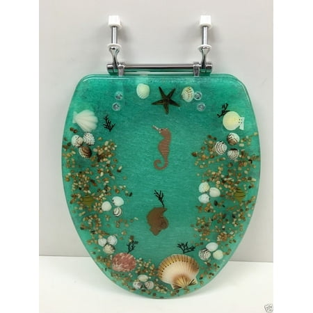 Elongated Green Seashell And Seahorse Resin Toilet Seat Chrome Elongated Green Seashell And Seahorse Resin Toilet Seat Chrome Hinges