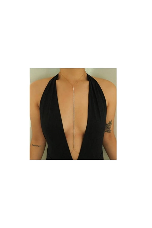 Body Chain Gold Plated Clear Rhinestones Chest Waist Body Harness No Body Piercing Required