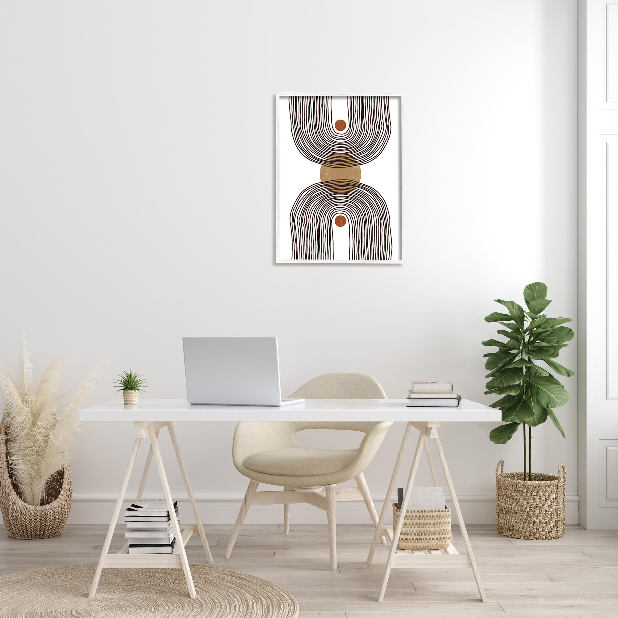 Stupell Indtries Asymmetrical Rainbow Reflection Abstract Round Shapes Brown White,24 x 30,Design by JJ Design Hoe LLC
