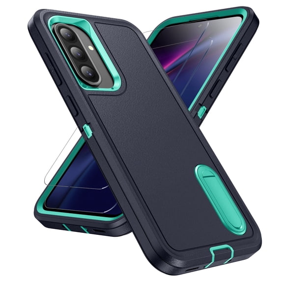 For Samsung A36 Case Military Grade Dual Layer Shockproof Phone Cover Build With Kickstand Dustproof Drop Proof Protective Case for Galaxy A36 6.7"(Navy Blue/Light Blue)