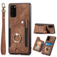 thumbnail image 4 of Nalacover For Samsung S20 Case Ring Holder Kickstand with Credit Card Holder, Back Flip Premium Leather Magnetic Clasp Removable Wirst Hand Strap Cover for Samsung Galaxy S20, Brown, 4 of 15