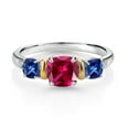 thumbnail image 2 of Gem Stone King 1.71 Ct Red Created Ruby Blue Created Sapphire 925 Silver and 10K Yellow Gold Diamond 3-Stone Ring (Size 5), 2 of 3