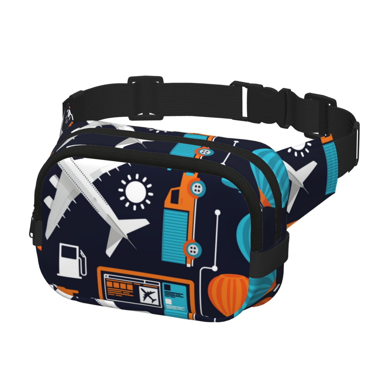 Picia Creative Transport Print Square Double-Layer Waist Bag Mini Adjustable Waist Belt Bag Exercise Running Travel Hiking