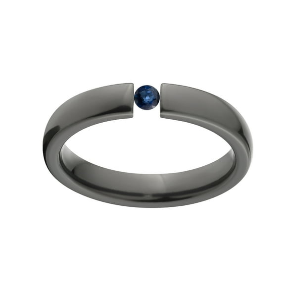 Blue Saphire 4mm Black Zirconium Tension Set Ring