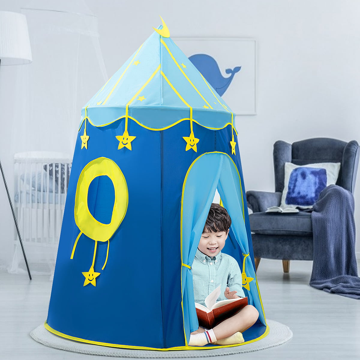 Portable Pop Up Play Tent Kids Girl Princess Castle Outdoor PlayHouse Blue 